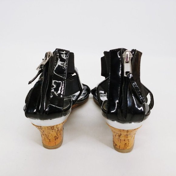 Lane Bryant Womens T Strap Wedge Sandals Cork Midsole‎ Zip Strappy Black 9W - Picture 4 of 10